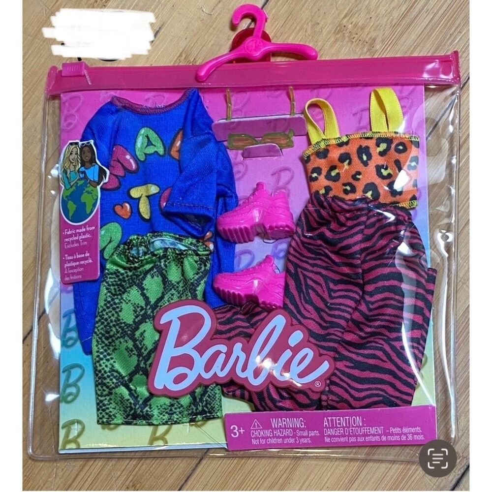 NEW Barbie Clothes & Accessories Made to Move Zebra & Leopard Fashion 2-Pack